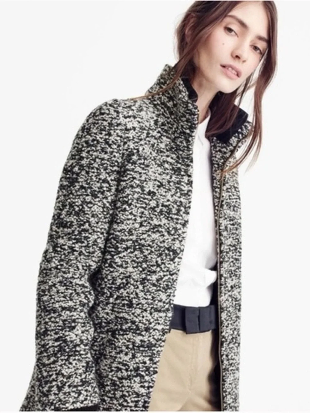 J.Crew Speckled Bouclé Italian Wool Coat in Ivory & Black - Picture 2 of 7